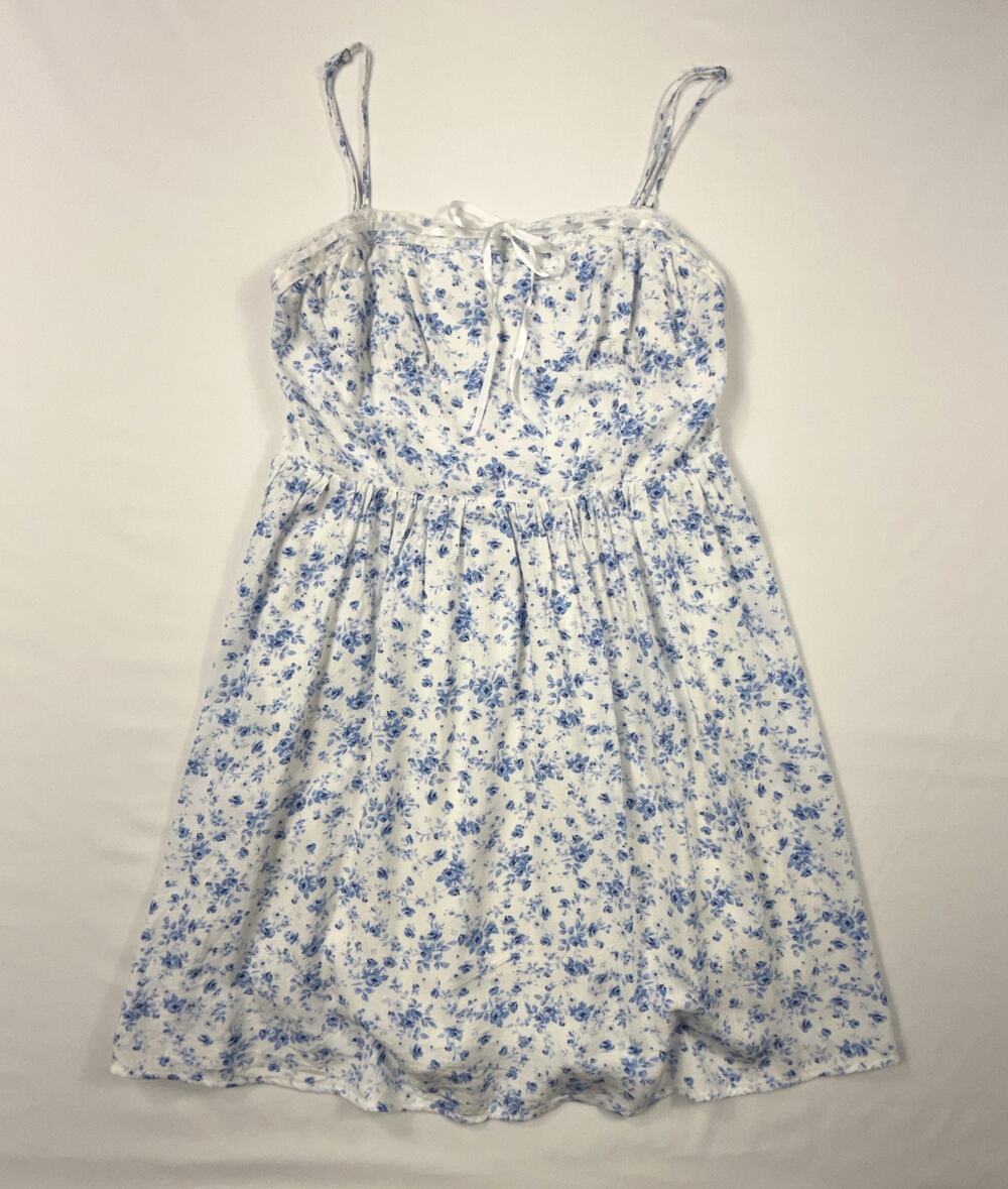 Aeropostale Blue Floral Mini Dress spaghetti straps Sz M - Picture 1 of 11